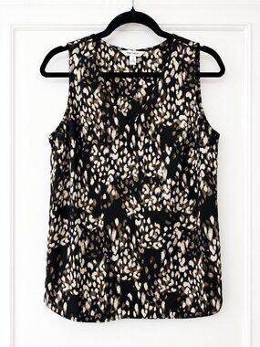 Nine West Black Brown Abstract Animal Print Sleeveless Blouse – Size Medium
